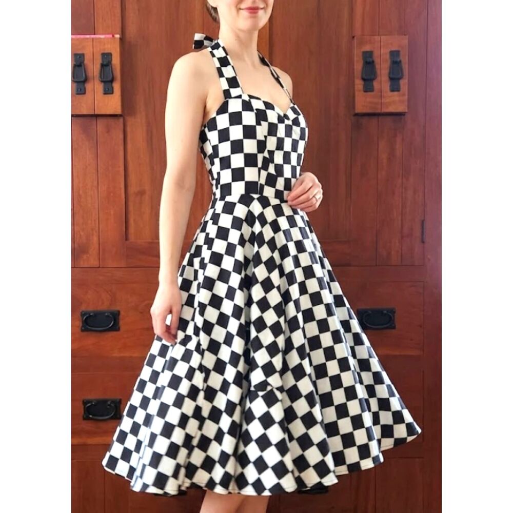 Checkered Flag Halter Dress 1950s Audrey Halter Retro pin-up Women's Size XL